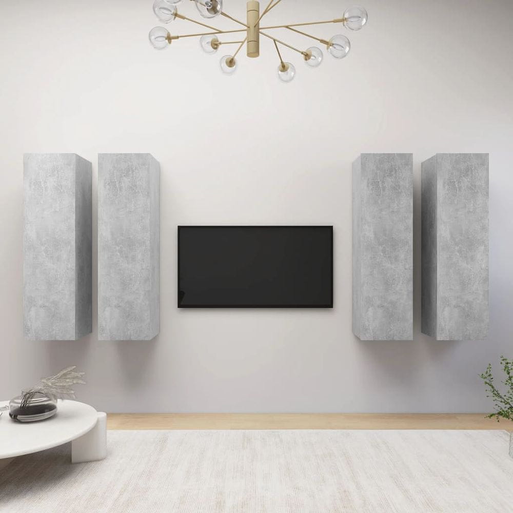 Vidaxl TV skrinky 4 ks betónové sivé 30,5x30x110 cm drevotrieska